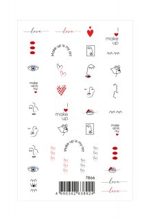 Переводные наклейки для дизайна ногтей «Я люблю макияж»